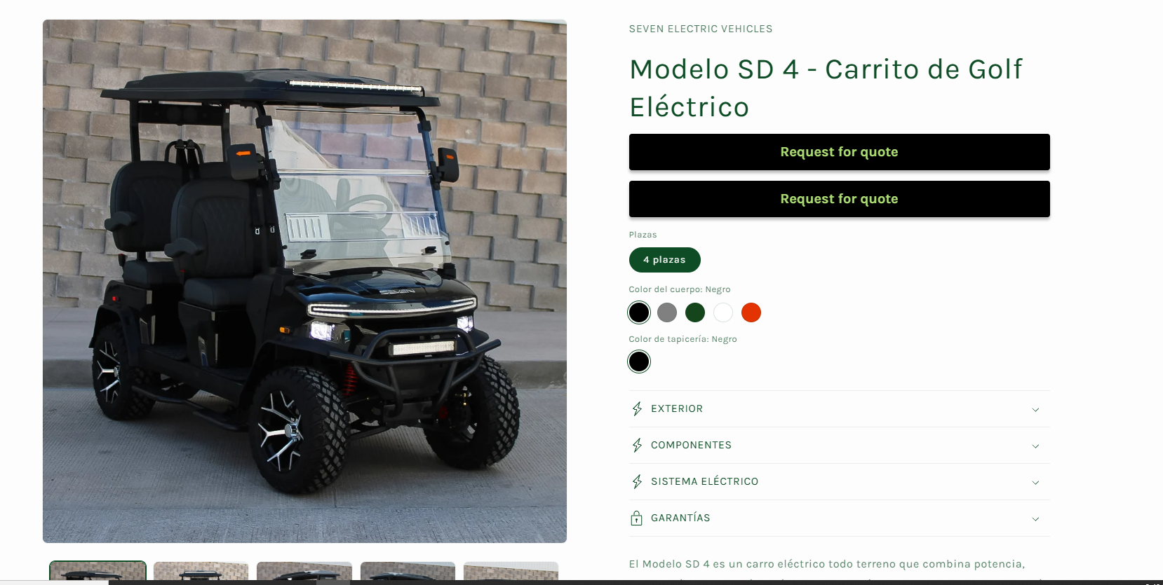 Modelo SD4 de SEVEN EV, carrito eléctrico de cuatro plazas